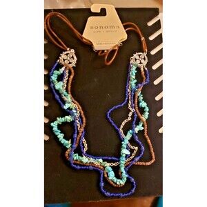 NWT Sonoma Multi-strand Long Turquoise and Stone Necklace Approx 30"